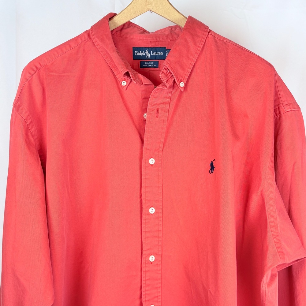 Vtg Ralph Lauren Blake Shirt Men XXL Salmon Coral Cotton Button Down Prep